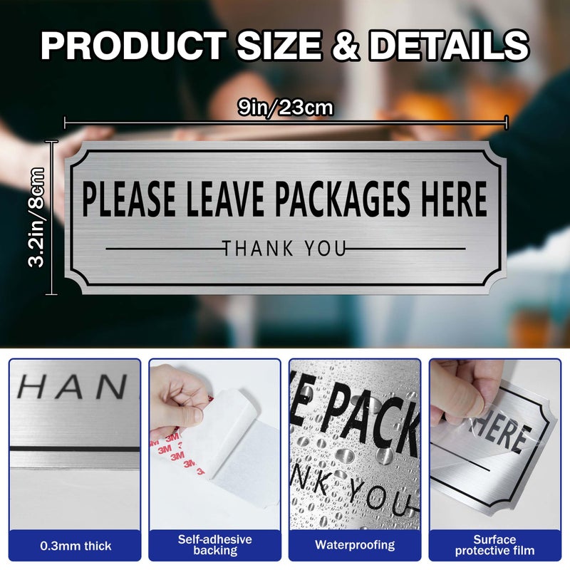 LUHIMO Please Leave Packages and Deliveries Here Sign Sticker,Self-Adhesive Waterproof Vinyl Black Silver Delivery Signs for Packages, Place Packages Here Sign for Home,Office,Shop,Box, Door(9"" x 3.1"") - Image 2